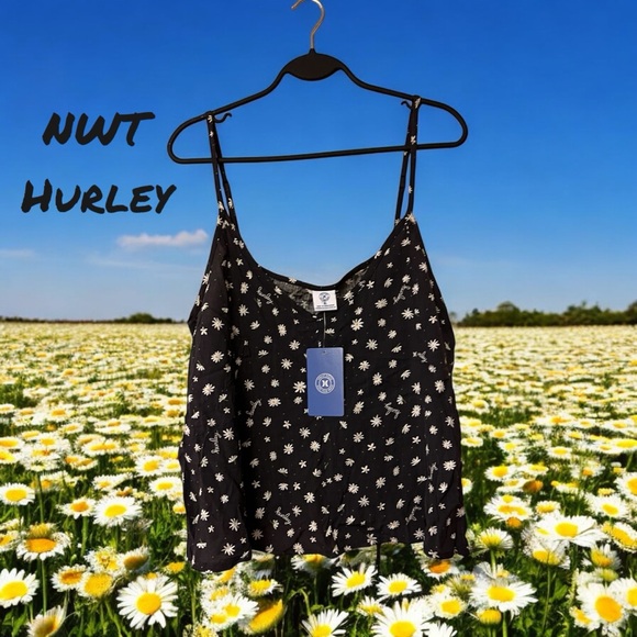 NWT Hurley Black with White Daisy Print Halter Top - Picture 15 of 15